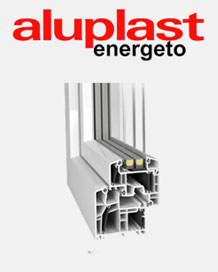 Aluplast-energeto-Logo und Schnitt durch ein energeto-Fensterprofil